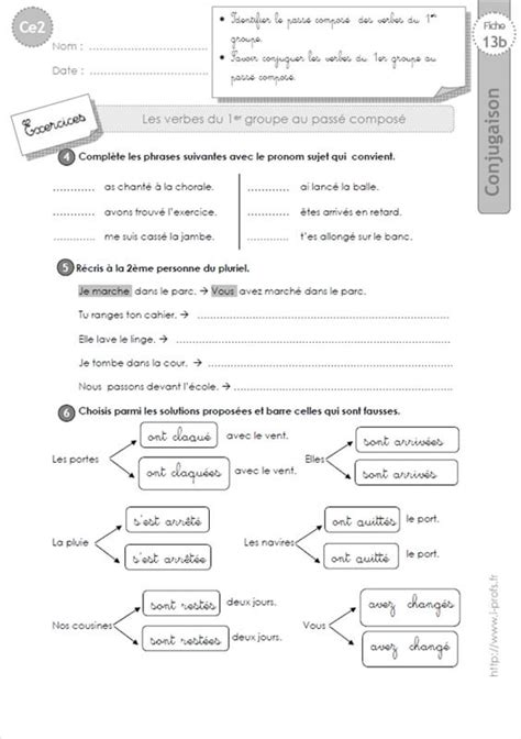 Ce2 Les Verbes Du 1er Groupe Au Passé Composé Exercices