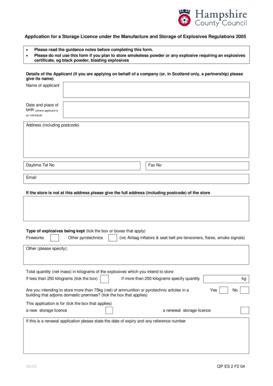 Fillable Online Hants Gov Application For A Storage Licence Under