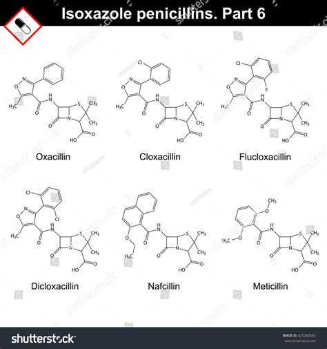 Chemical Structures Isoxazole Penicillins Oxacillin Cloxacillin Stock ...