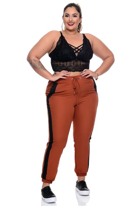 Cal A Jogger Plus Size Marrom Vk Moda Plus Size