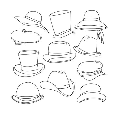 Sombrero Mano Dibujado Garabato Ilustraciones Vector Conjunto