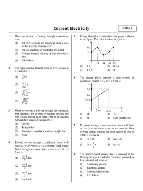 Current Electricity Dpp 01 Of Lec 02 Pdf Electrical Conductor Electrical Resistivity