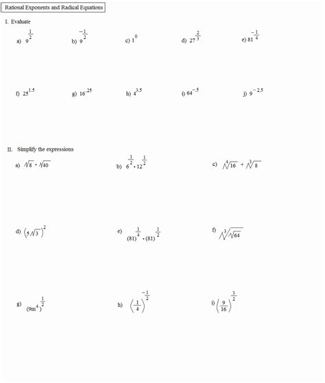 50 Radical And Rational Exponents Worksheet