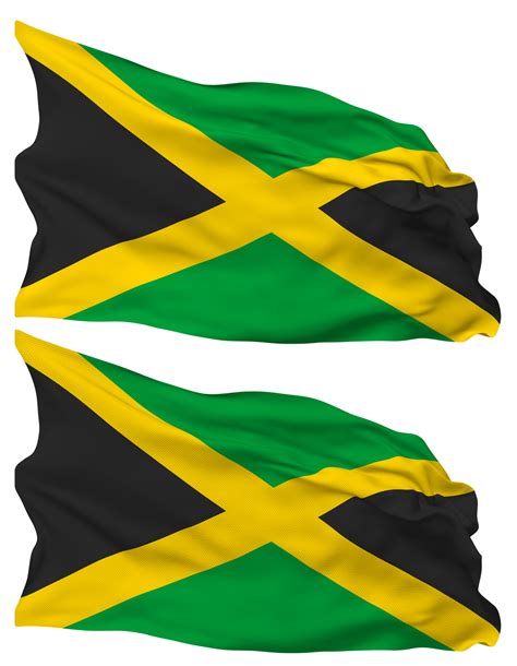 Jamaica Flag Waves Isolated In Plain And Bump Texture With Transparent