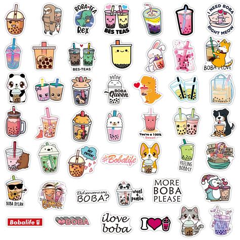 Boba Stickers 50 Pack Bubble Tea Sticker Boba Tea Sticker Etsy Boba