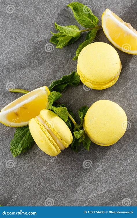 French Macaroons Isolated Selective Focus Beautiful Yellow Macaroons