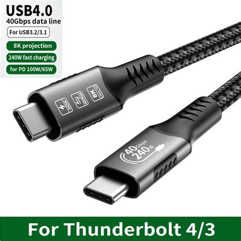 Cabo Usb4 40gbps 48v 240w Para Thunderbolt 4 Tipo C Cabo De