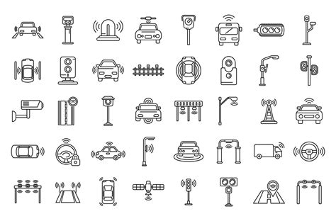 Road Sensors Icons Set Outline Vector Safety Traffic Vector