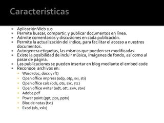 Características de calameo issuu slideshare PPT Descarga gratuita