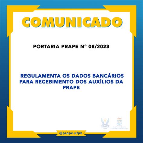 Portaria PRAPE Nº 08 2023 Regulamenta os dados bancários para