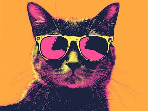 Premium Photo A Cat Wearing Sunglasses On An Orange Background