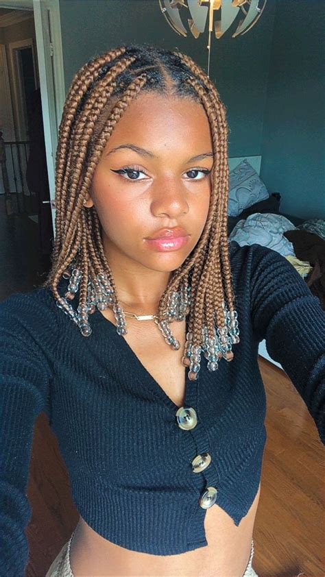 Honey Blonde Ginger Knotless Braids With Beads Inspo Short Box