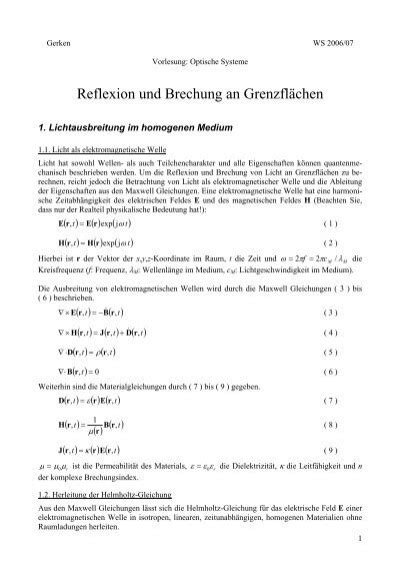 Reflexion und Brechung an Grenzflächen LTI