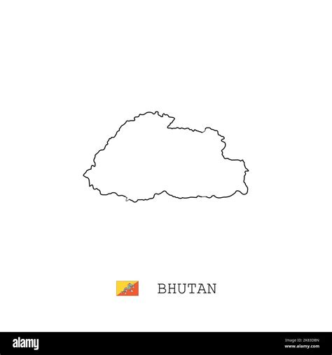 Bhutan Vector Map Outline Line Linear Bhutan Black Map On White