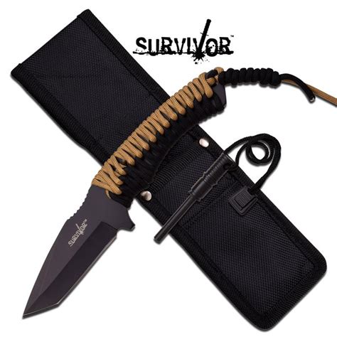 Survival Tanto Full Tang Paracord Fixed Blade Rescue Knife W