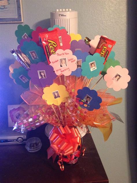 Paper Flowers With Student Pictures And Candy Make Perfect Teacher