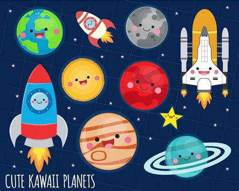 Solar System clipart, kawaii planets graphics, Space clipart, kawaii By ...