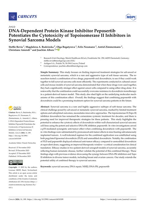 PDF DNA Dependent Protein Kinase Inhibitor Peposertib Potentiates The