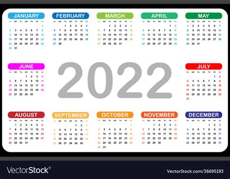 Calendar 2022 yearly Royalty Free Vector Image