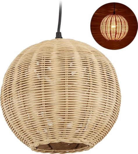 Relaxdays Rotan Hanglamp Plafondlamp Bamboe Lamp Eettafel Lamp