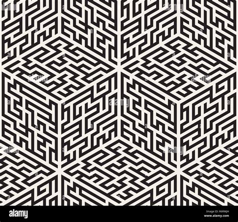 Vector Seamless Black And White Isometric Maze Pattern Stock Photo Alamy