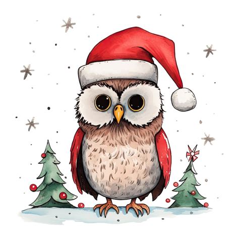 Premium Ai Image Cute Cartoon Owl Santa Claus Hat Merry Christmas