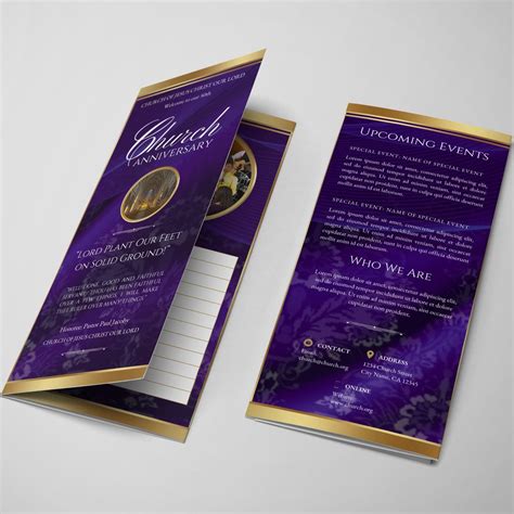 Canva Church Service Bulletin Trifold Brochure Template Editable Download Ribboned Purple Church