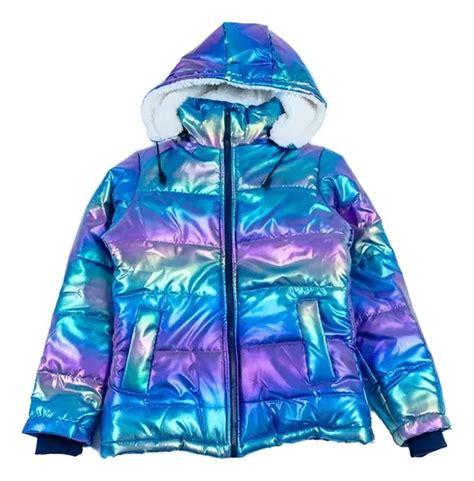 Campera Puffer Capucha Desmontable Metalizada Tornasol Ni A