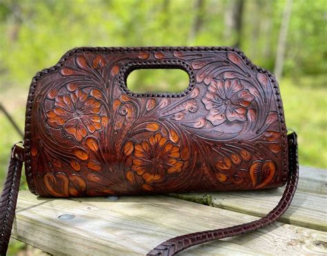 Hand Tooled Leather Large Clutch Vaquera By Alle Western Style Natural Nude Tooled Leather