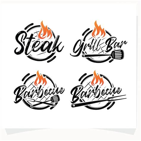 Ensemble De Bbq Steak Grill House Logo Vecteur Premium