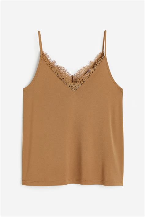 Lace Trimmed Cami Top Light Brown Ladies Handm Gb