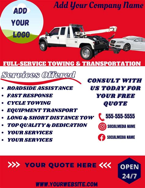 Tow Truck Flyer Towing Truck Promo Towing Template Tow Truck