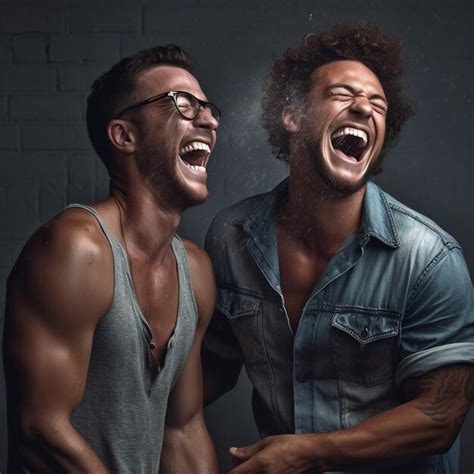 Dos Hombres Riendo Y Riendo Con Uno Con Una Camiseta Que Dice