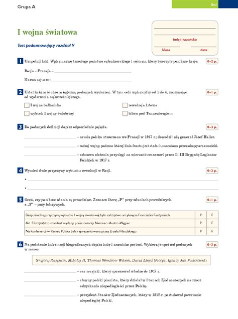 Historia Klasa Test Dzia