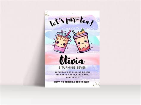 Boba Tea Party Invitation Bubble Tea Boba Party Birthday Invitation