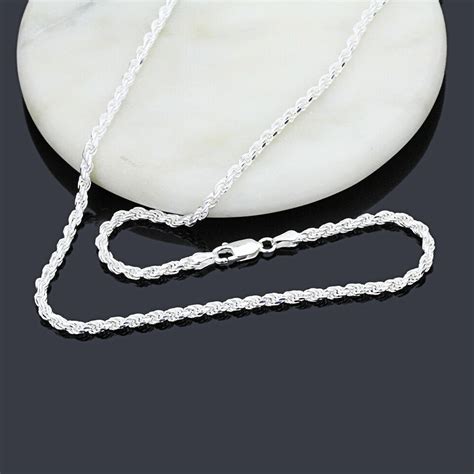 Pure 3mm 925 Sterling Silver Italian Rope Chain Necklace Made In Italy