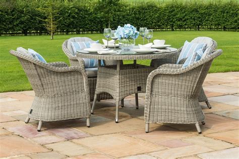 Maze Rattan Oxford 4 Seat Round Dining Set With Heritage Chairs