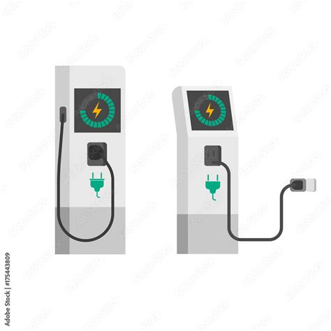 Electric car charger vector illustration, flat cartoon electric vehicle ...