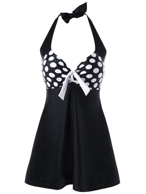 47 OFF Halter Polka Dot One Piece Swimdress Rosegal