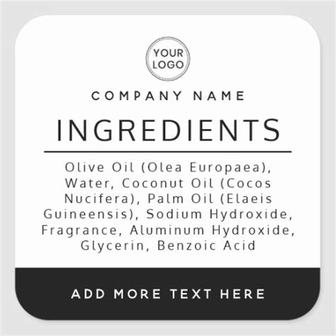 White Ingredient List Product Label With Custom Logo And Black Or Any