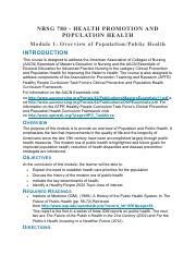 Module 1 NRSG780 Pdf NRSG 780 HEALTH PROMOTION AND POPULATION