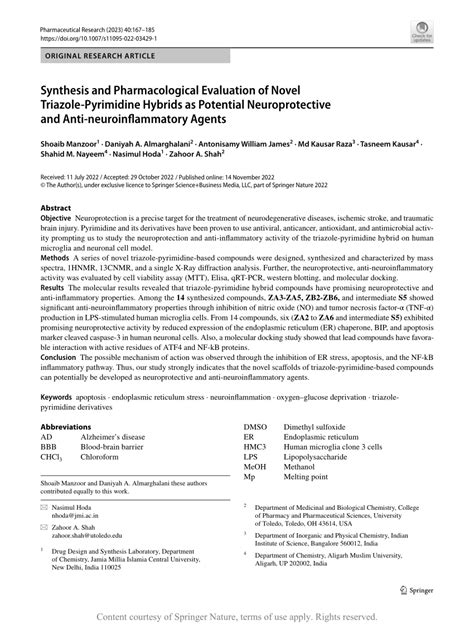 Synthesis And Pharmacological Evaluation Of Novel Triazole Pyrimidine