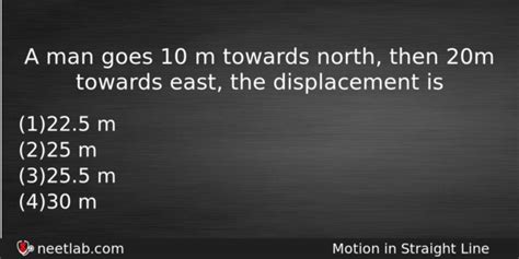 A Man Goes 10 M Towards North Then 20m Towards East The Displacement