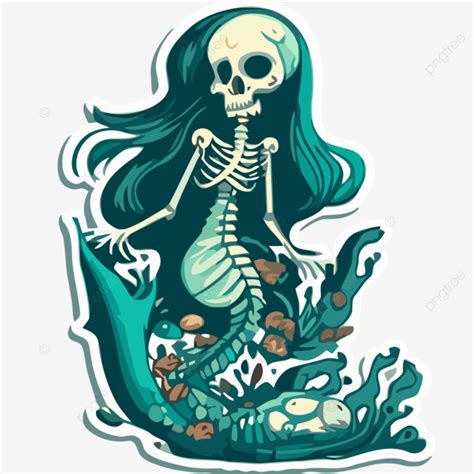 Skeleton Mermaid Sticker Clipart Vector Sticker Design With Cartoon