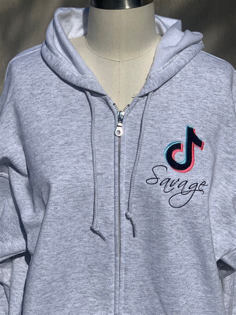 Tik Tok Savage Embroidered Hoodie Custom Zip Up Sweatshirts Etsy