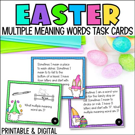 Easter Multiple Meaning Words Task Cards Curious Classroom Adventures