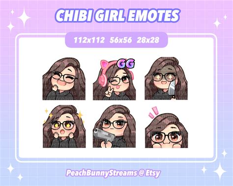 Cute Chibi Girl Twitch Discord Emote Pack Set Gaming Etsy Uk