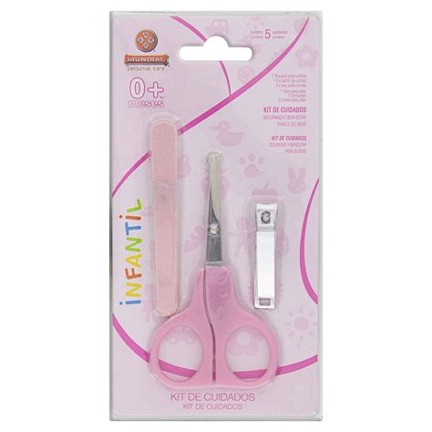 Kit Lixas Tesoura Cortador Para Unhas Infantil Rosa Mundial