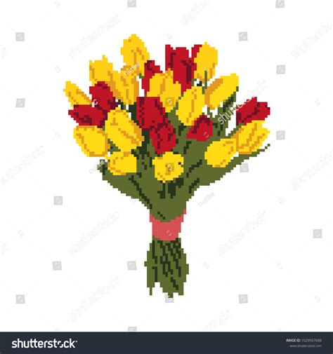 Pixel Art Bouquet Yellow Red Tulips Stock Vector Royalty Free