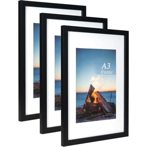 Lot De 3 Cadres Photo A3 En Bois Noir Avec Passe Partout Pour Photo Ou